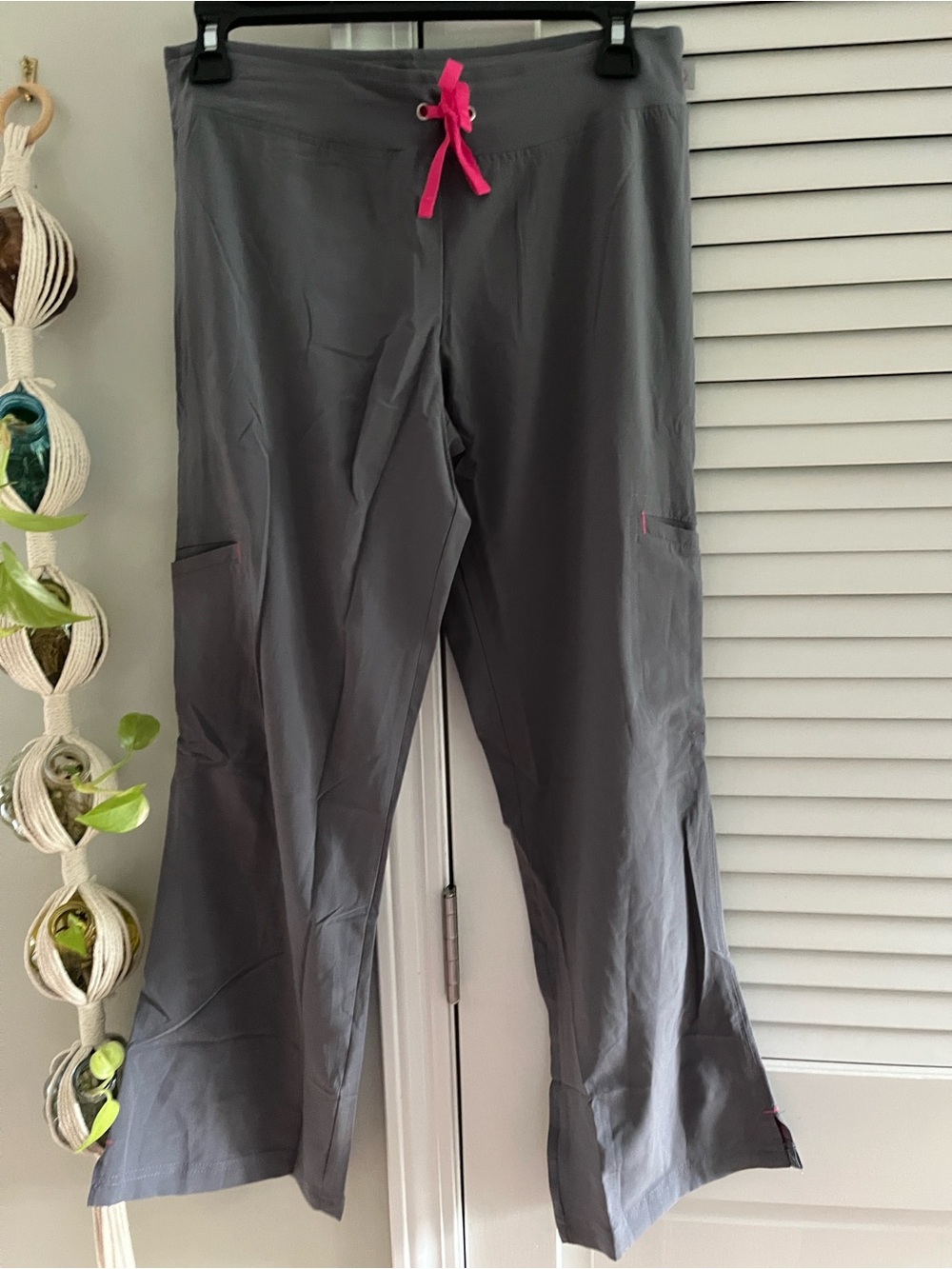 smitten Gray Straight-Leg Scrubs with Pink Drawstring